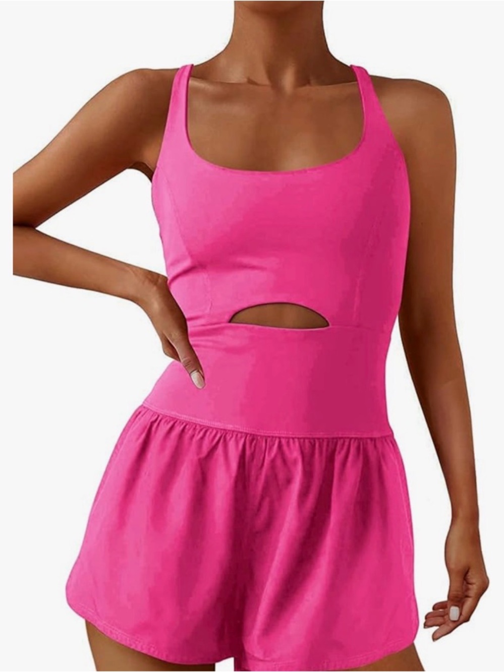 Hot Pink Cutout Tank Romper